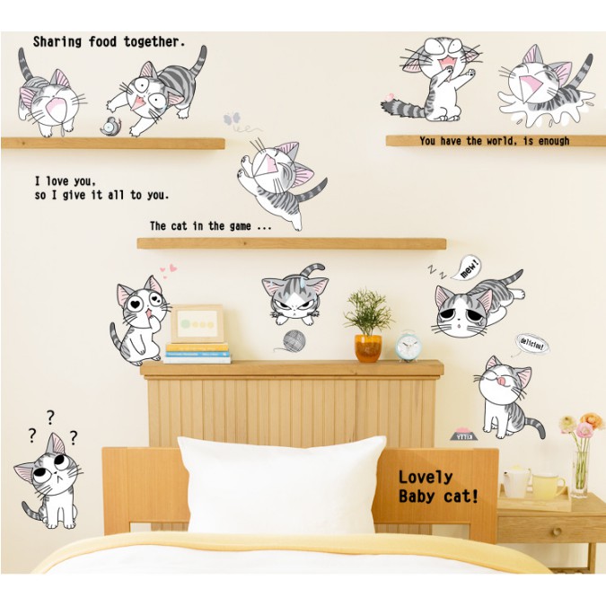 Decal trang trí những chú mèo tinh nghịch