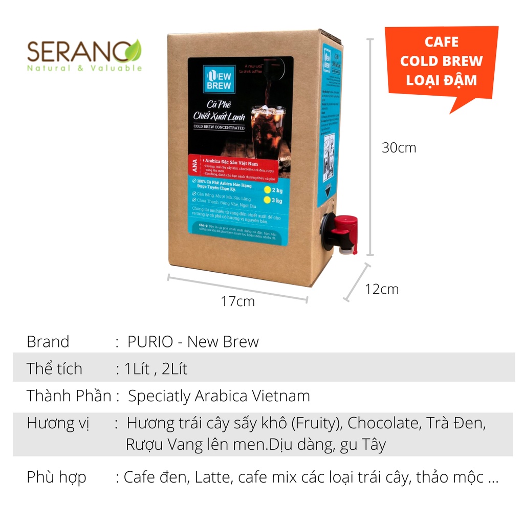 Cà phê ủ lạnh cold brew coffee Arabica pha sẵn uống liền New Brew 2 lít, 100% cafe nguyên chất mộc đóng gói vô trùng