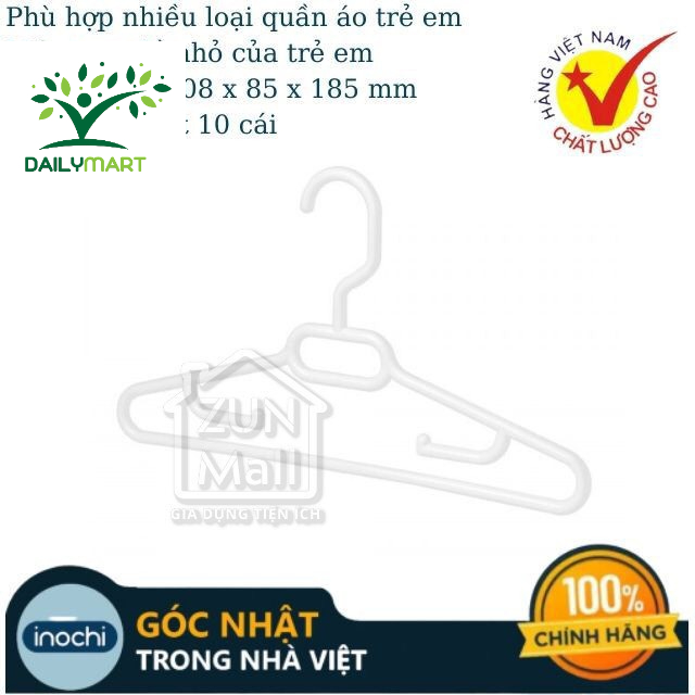 Mắc Áo/Móc Áo Trẻ Em Hara 181 (Lốc 10 Cái) Chính Hãng Inochi