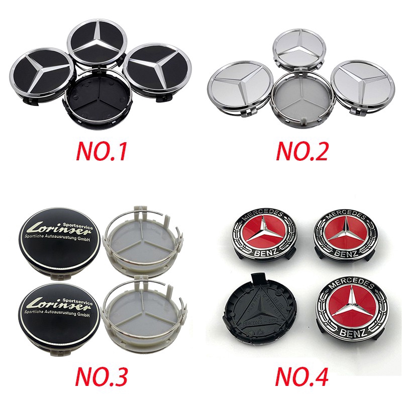 Bộ 4 logo dán trang trí nắp trục trung tâm bánh xe hơi cho Mercedes Benz A180 A200 W124 W210 W211 W203