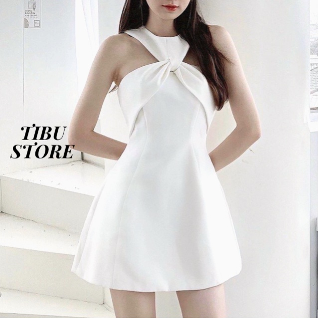Đầm Tiểu Thư Trắng Vạt Chéo Thắt Nơ TiBu, Váy dự tiệc công chúa sang chảnh chất Umi Cực Xinh