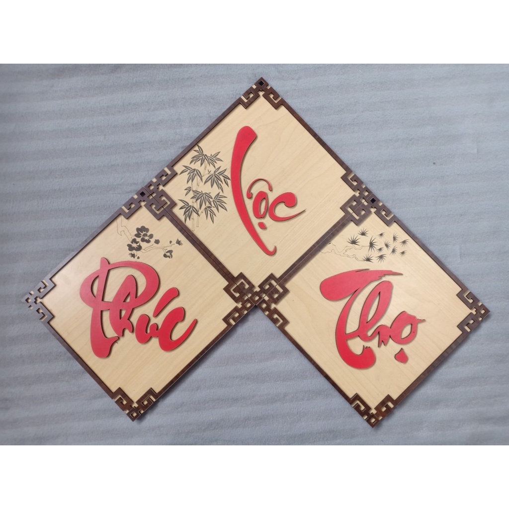 Tranh Gỗ Thư Pháp Phúc Lộc Thọ - Trang Trí Tết - Liễng Treo Năm Mới