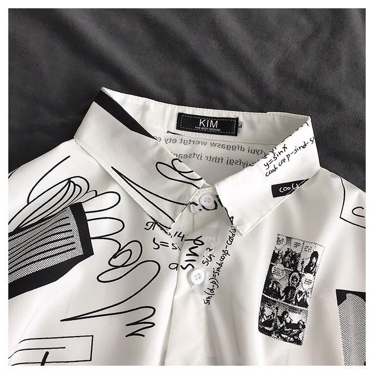 Áo Sơ Mi Họa Tiết Hình Học Slim BOO BO Cao Cấp Lụa Thoải Mái Trẻ Trung Hàn Quôc