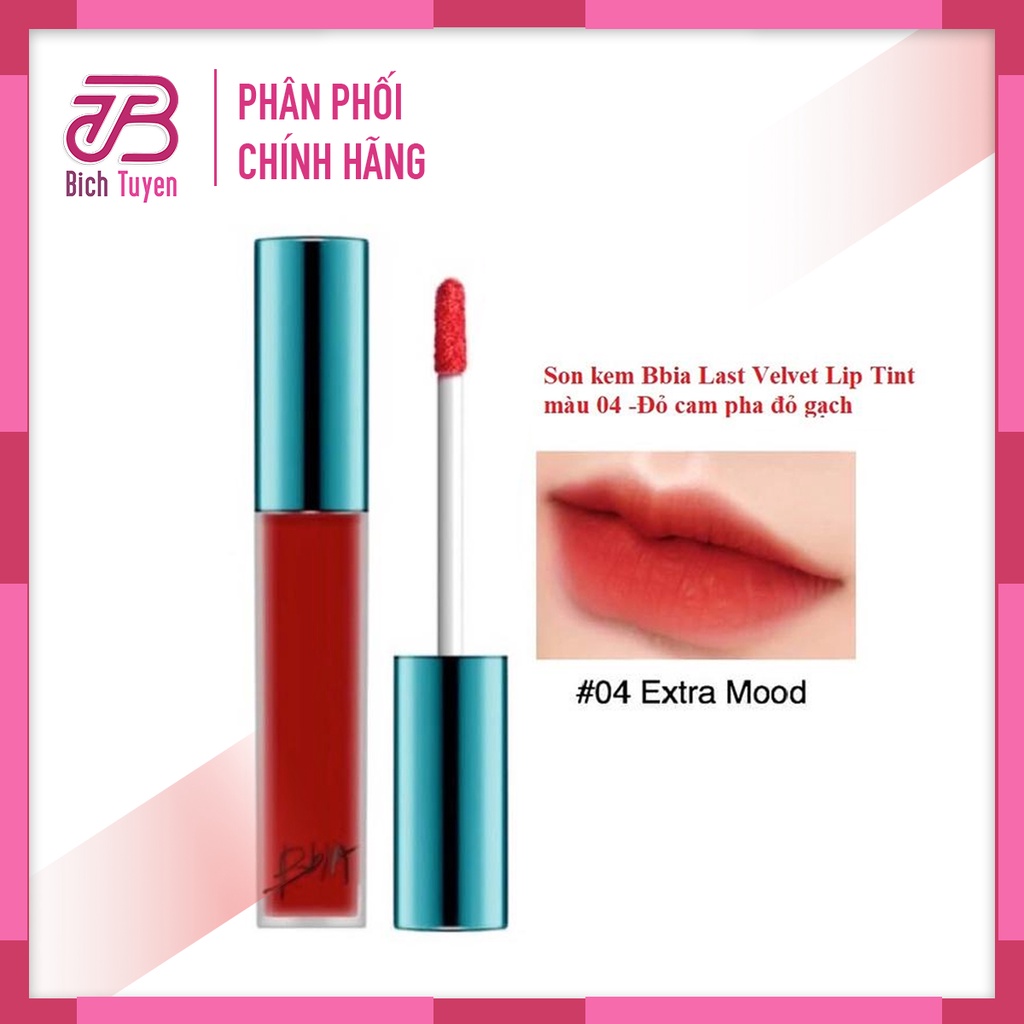 Màu 04 - Son kem lì Bbia Last Velvet Lip Tint No.04 Extra Mood -  Cam Đào - Son Bbia last velvet Extra Mood 04 - Cam Đào