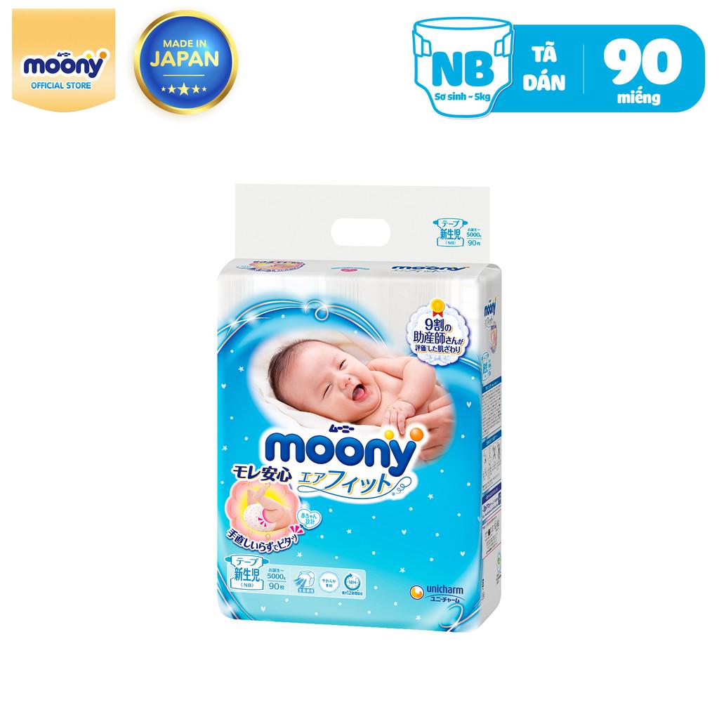 Tã dán sơ sinh Moony Newborn 90 miếng - Nhập khẩu Nhật Bản (tặng thêm miếng ngẫu nhiên)