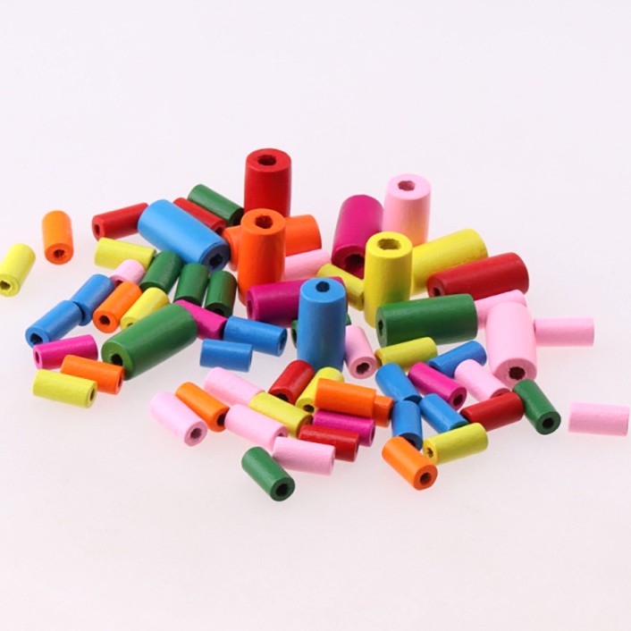 Hạt gỗ hình trụ nhiều màu trả em vòng tay, trang trí, phụ kiện.