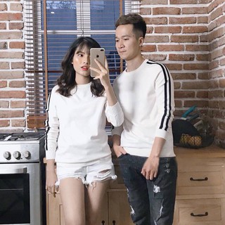 Áo đôi tay dài màu trắng sọc tay