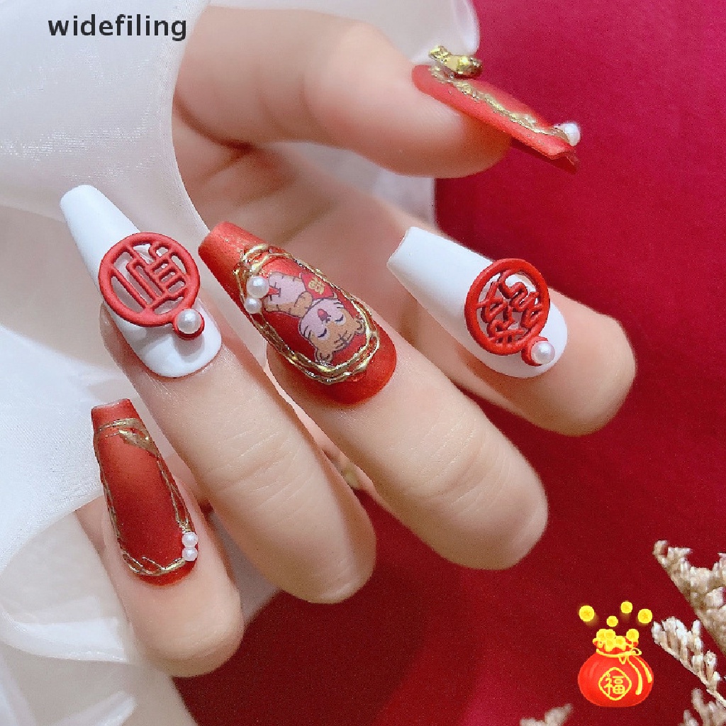 Phụ kiện trang trí móng tay đính ngọc trai nhân tạo thắt nút kiểu Trung Hoa mừng năm mới<br>