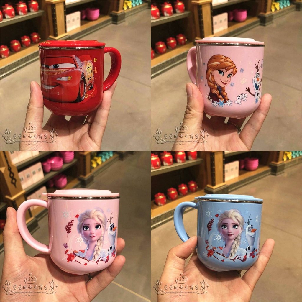 Ly giữ nhiệt in hình Disney có nắp kèm quai Frozen Car95 Mickey Minnie Princess Donald cho bé