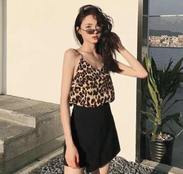 Áo 2 dây tim da beo cực xinh chất vải voan