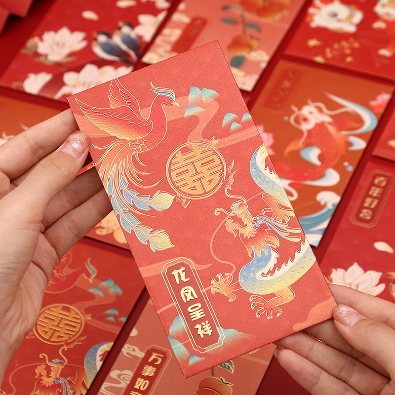 Set 10 bao lì xì đỏ OSSAYI phong cách Trung Hoa dễ thương dùng cho năm mới