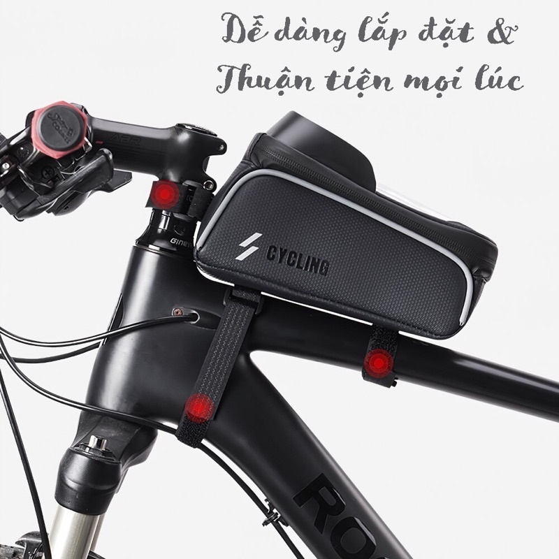 Túi khung xe đạp CYCLING Chất liệu hạt carbon chống thấm nước, độ bền cao Có màn hình cảm ứng điện thoại 6 inch