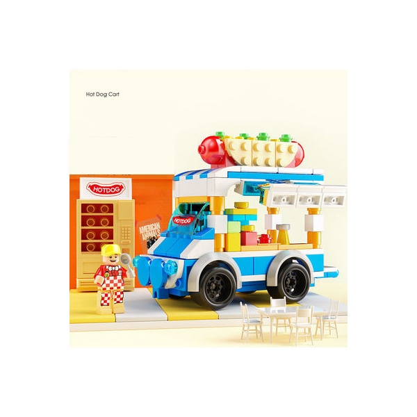 LEGO MÔ HÌNH NHÀ HÀNG, LẮP RÁP CỬA HÀNG, XE BÁN HÀNG DI ĐỘNG, NHÀ BẾP DỄ THƯƠNG