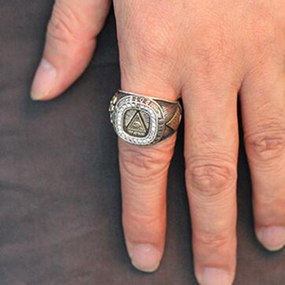 Retro Punk Pria Terukir Mata Allah Membuka Perhiasan Batu Cincin Pribadi Bersepeda CZ