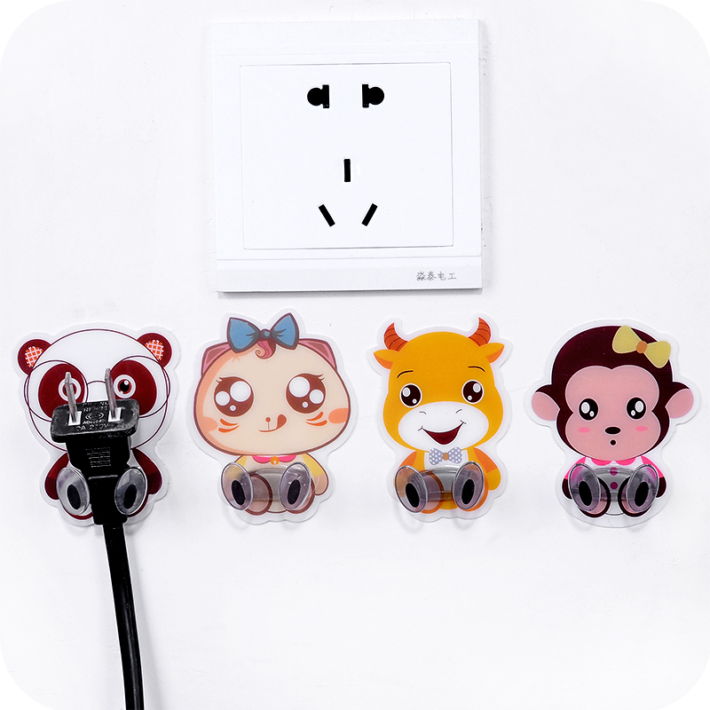 1PC Multi-Purpose Hooks Power Cord Plug Bracket / Power Cord Plug Bracket Wall Mounted / Cartoon Animals Adhesive Strength Shelf Hook Socket Storage Rack Holder