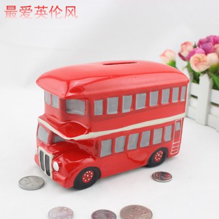 Ống Heo Tiết Kiệm Hình Xe Buýt Hai Tầng Bằng Gốm Kiểu Anh Quốc