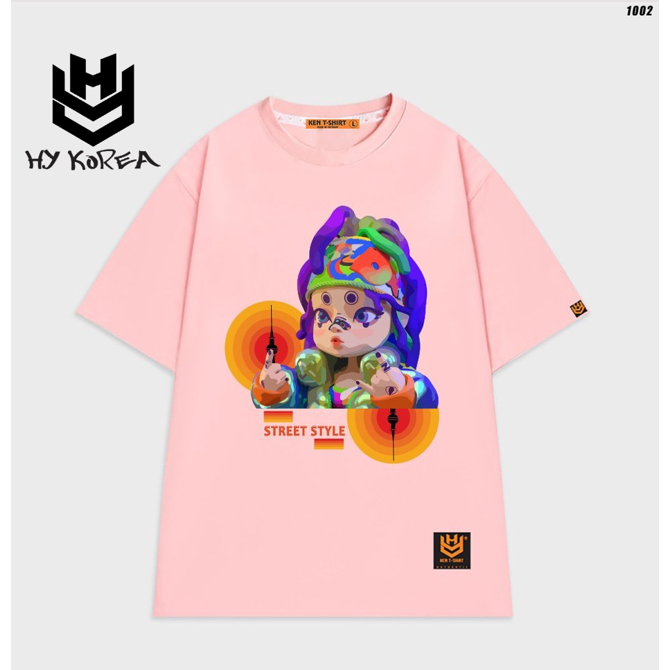 Áo phông tay lỡ nam nữ form rộng Em bé tóc tím 1002 HY KOREA