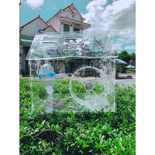 Lồng nuôi hamster giá rẻ, Tặng wheel êm + Bình nước, 27x27x27cm mica trong suốt cao cấp