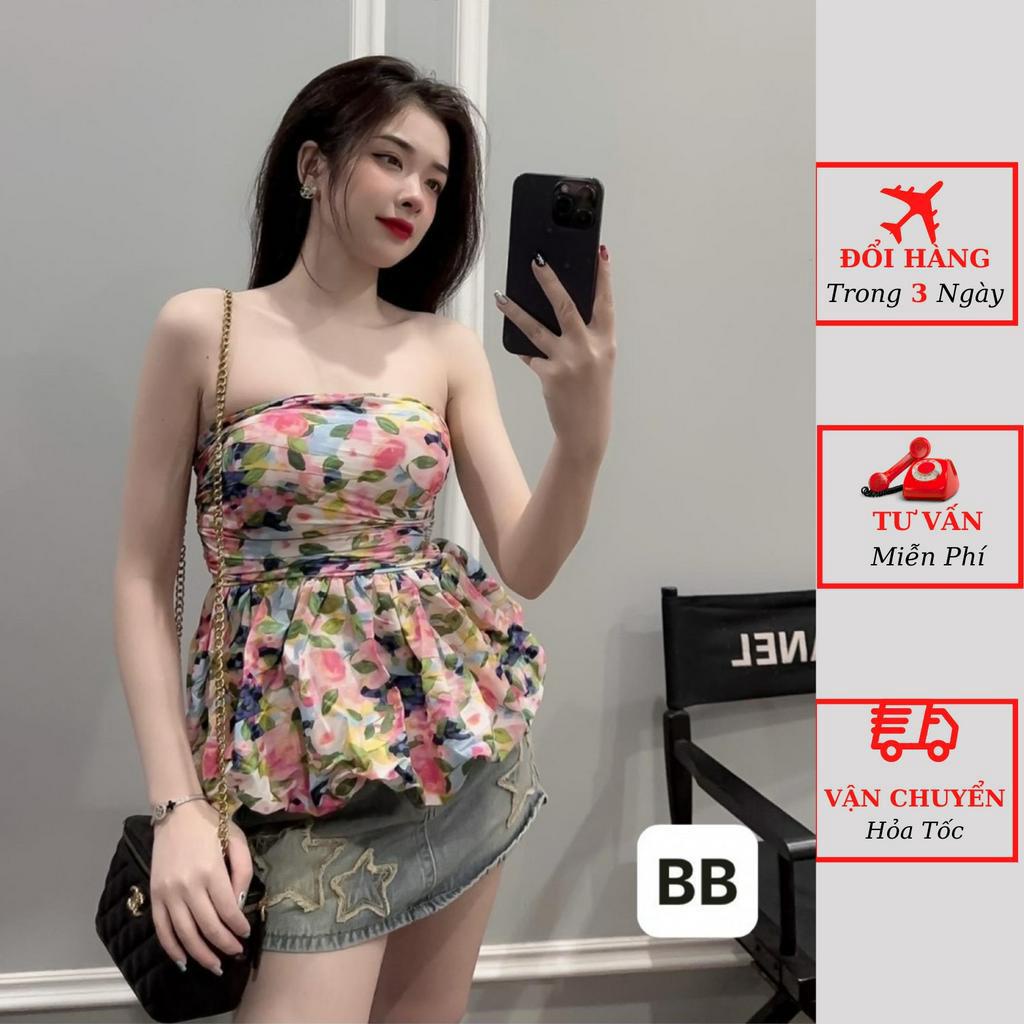 Áo quây hoa nhí nữ cúp ngực croptop dáng ngắn ôm body đi biển ulzzang Hàn Quốc