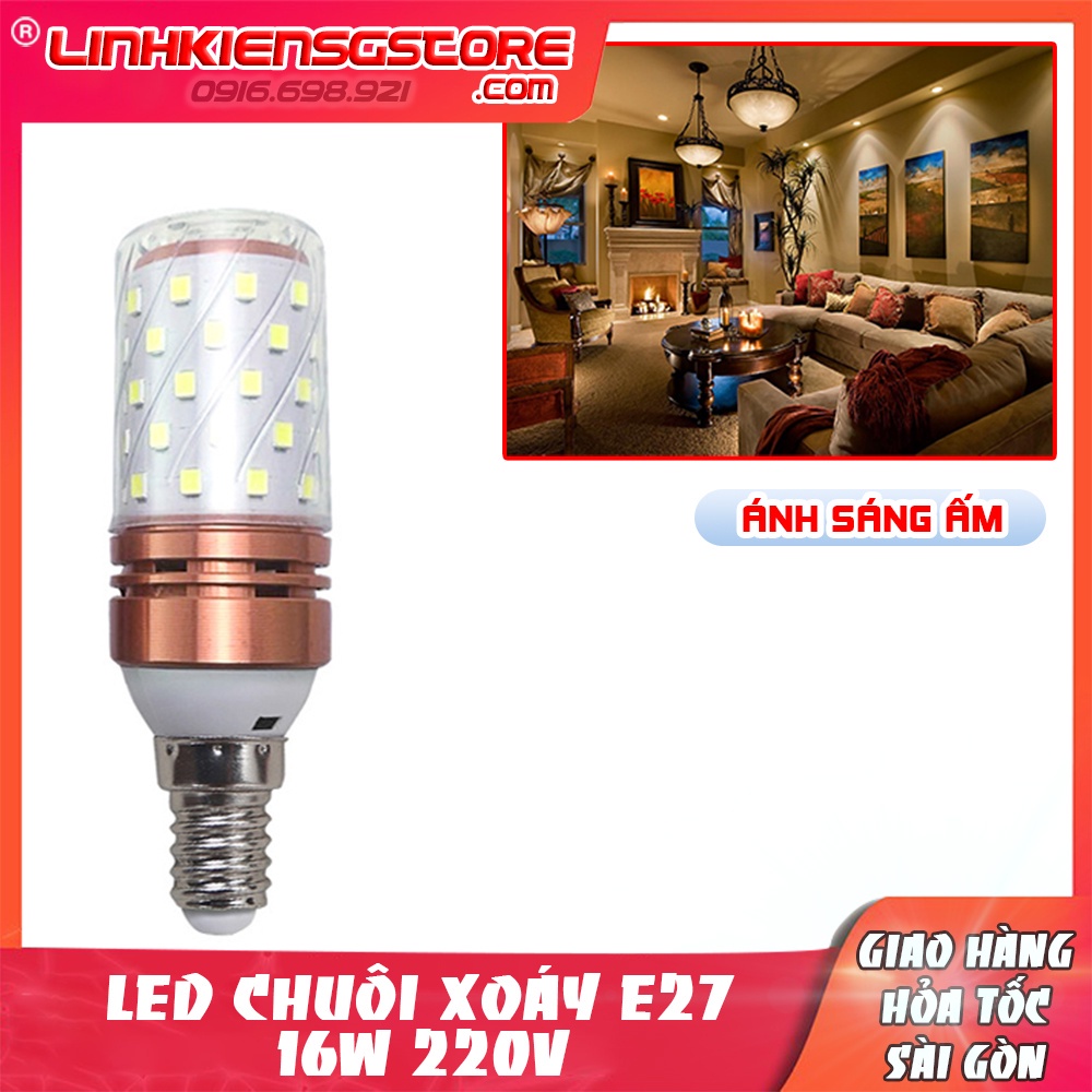 GIÁ SỈ Đèn Led Trụ Tròn Bắp Ngô Chuôi Lớn E27 16W Ánh Sáng Ấm Chuyên Dụng 220v