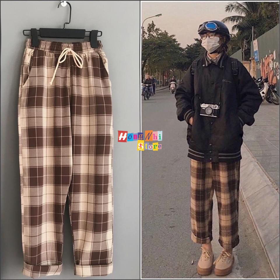 QUẦN SỌC CARO UNISEX QUẦN BAGGY CARO LƯNG THUN PLAID PANTS CAO CẤP - MM