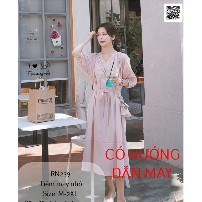 RN239_Rập giấy may đầm suông đuôi cá tay raglan nữ