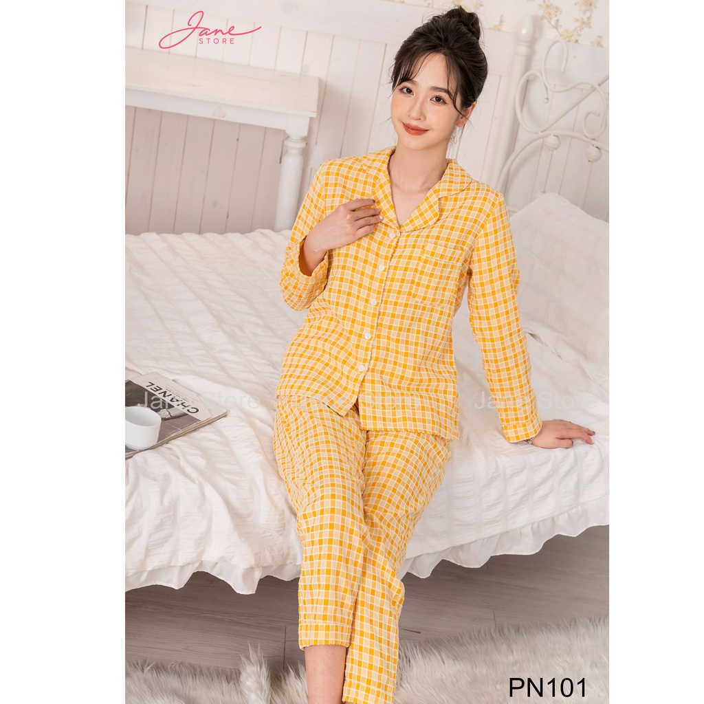 Bộ Pyjama đồ mặc nhà nữ chất thô lông đũi Set đồ ngủ dài tay họa tiết kẻ caro nữ tính dễ thương mã PN10 | WebRaoVat - webraovat.net.vn