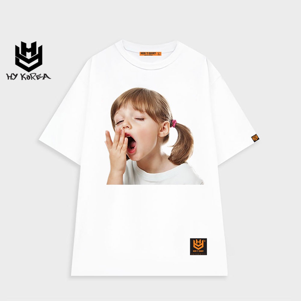 Áo phông rộng tay lỡ HY KOREA nam nữ form rộng in hình Em bé Ngáp ngủ 394