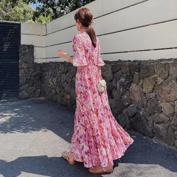 Đầm Hoa Cổ Chữ V Thời Trang Mùa Hè Hàn Quốc Dành Cho Nữ