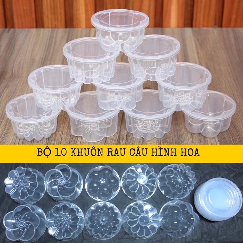 Combo 10 Khuôn Làm  Rau Câu , Bánh Flan , Rau Câu Trung Thu  Hình Hoa Văn Có Nắp Tiện Lợi