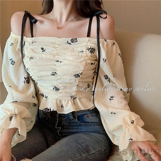 Áo Trễ Vai Họa Tiết Hoa Bằng Vải Voan Thời Trang Cho Nữ