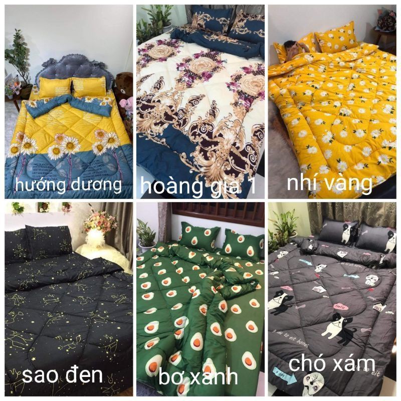 Bộ 5 Ga Gối Chăn Phao Trần Bông Dày Poly Cotton loại 1 Chăn Bông Như Hình Nhiều Mẫu Mới ( Nhắn Chọn Mẫu)