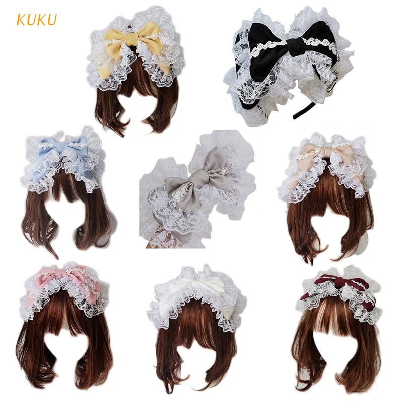 Băng Đô Cài Tóc Phối Ren Hai Lớp Đính Nơ Phong Cách Lolita Dễ Thương Phù Hợp Cho Tiệc Hóa Trang