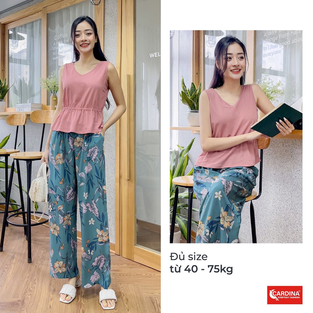Set Công Sở - Set Bộ Nữ Áo Cổ Tim Phối Quần Ống Suông Họa Tiết 𝐂𝐀𝐑𝐃𝐈𝐍𝐀 - CF11