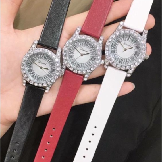 [Free Ship]  ( DIMINI) Đồng hồ nữ Dimini dây da đính đá viền lớn -Jun31watch