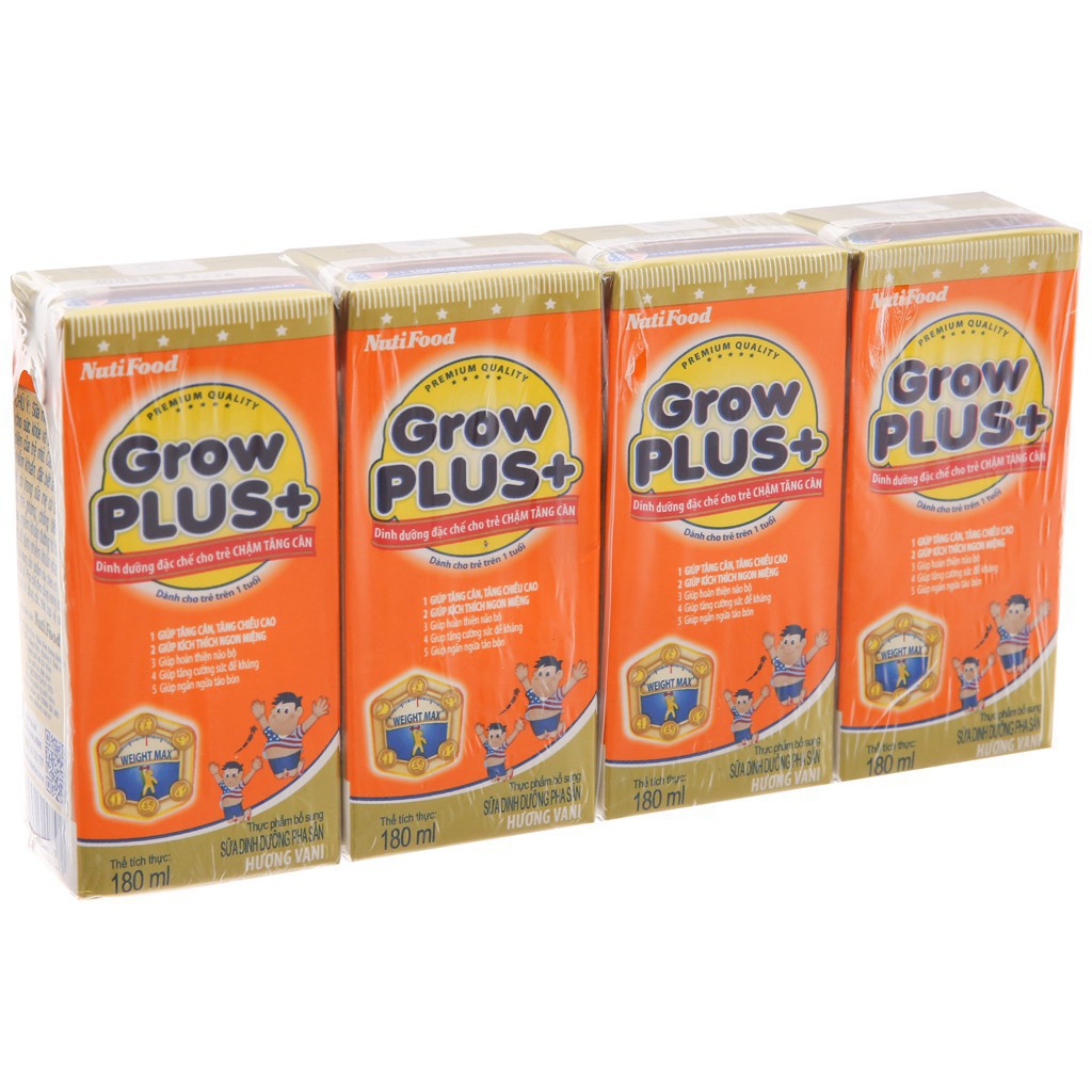 Sữa dinh dưỡng pha sẵn NutiFood Grow PLUS+ cam - lốc 4 hộp x 180ml