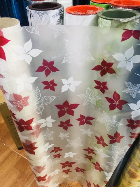 Decal dán kính, giấy dán kính mờ hình lá phong  khổ 90cm mã 9878