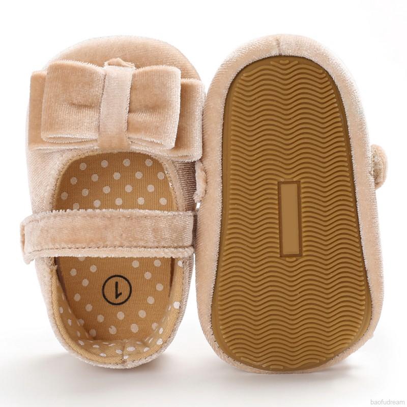 Giày tập đi phủ nhung phối nơ thời trang mùa xuân thu xinh xắn cho bé từ 0-18 tháng tuổi