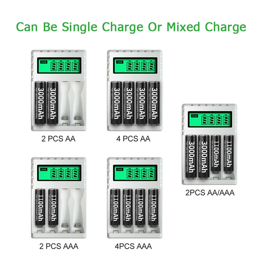 Bộ Sạc Pin 4 Ngăn Có Đèn LED Hiển Thị Thông Minh Cho AA/AAA Ni-MH/Ni-Cd