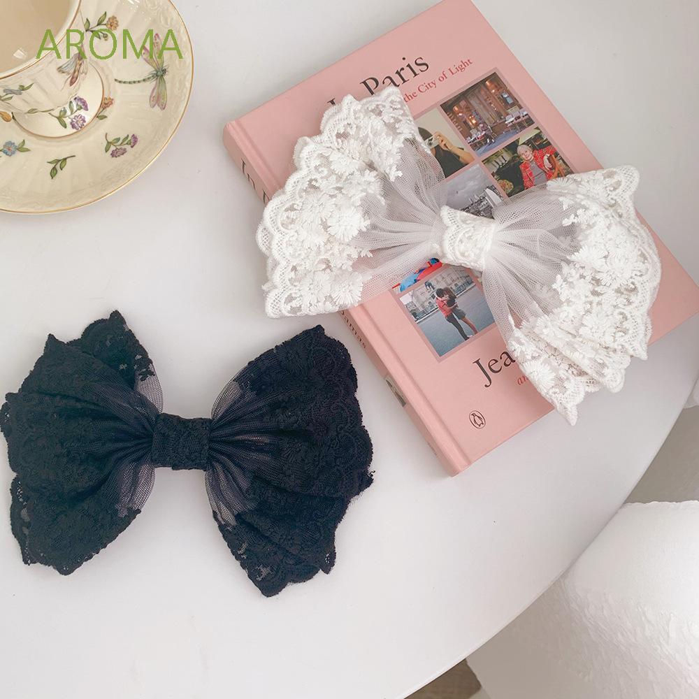 Kẹp tóc thiết kế hình nơ lớn đính ren xinh xắn dành cho nữ