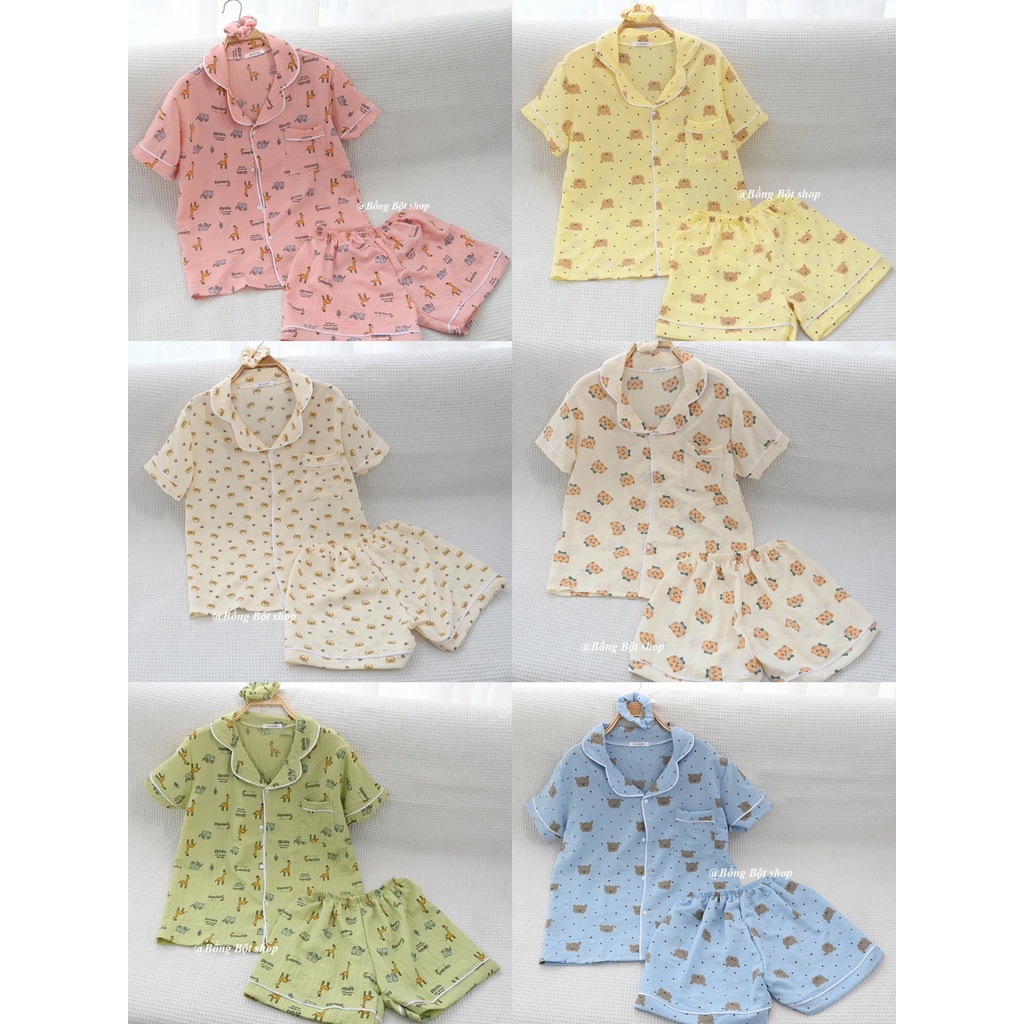 [TẶNG KÈM SCRUNCHIES] BỘ NGỦ MẶC NHÀ XỐP HOẠ TIẾT  HOT HÈ 2022