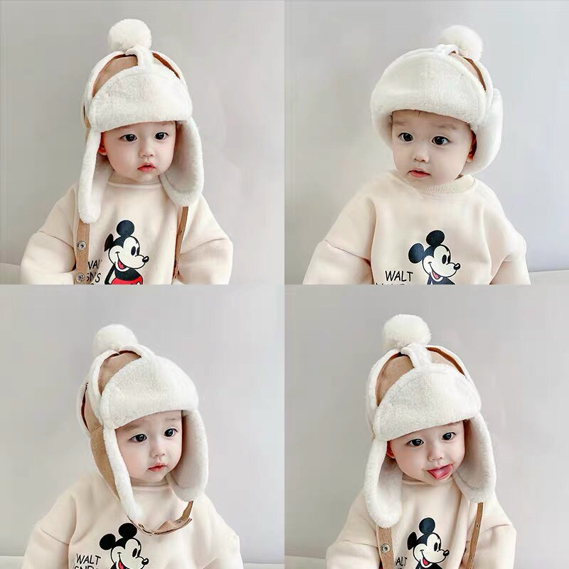 Mũ phi công lót lông mềm ấm cho bé 3 màu cực xinh