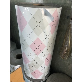 DECAL 1M x 60CM dán bếp tráng nhôm cách nhiệt - chéo hồng trắng