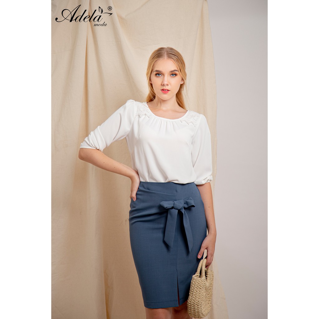 Chân váy ADELA MODA dáng ôm phối nơ xẻ tà A00658 | BigBuy360 - bigbuy360.vn