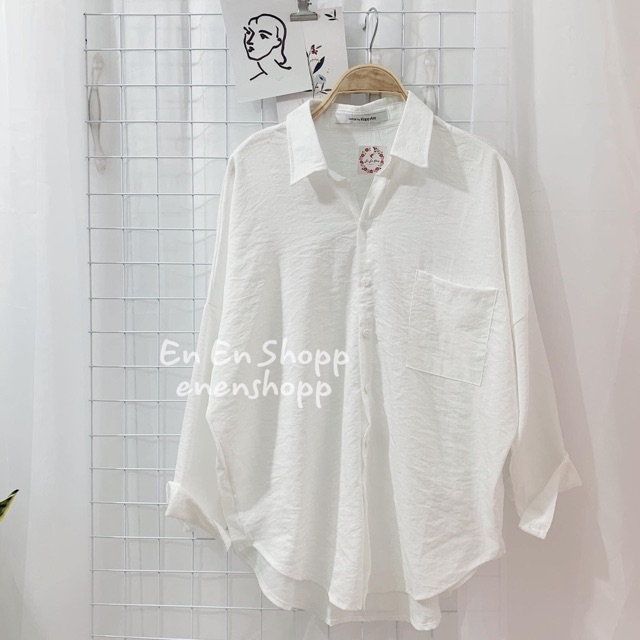 Áo sơ mi oversize 1 túi - chất đũi mềm