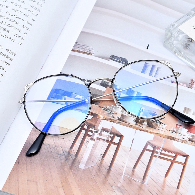 Mắt Kính Gọng Tròn Hình Tai Mèo Dễ Thương Phong Cách Hàn Quốc Cho Nữ