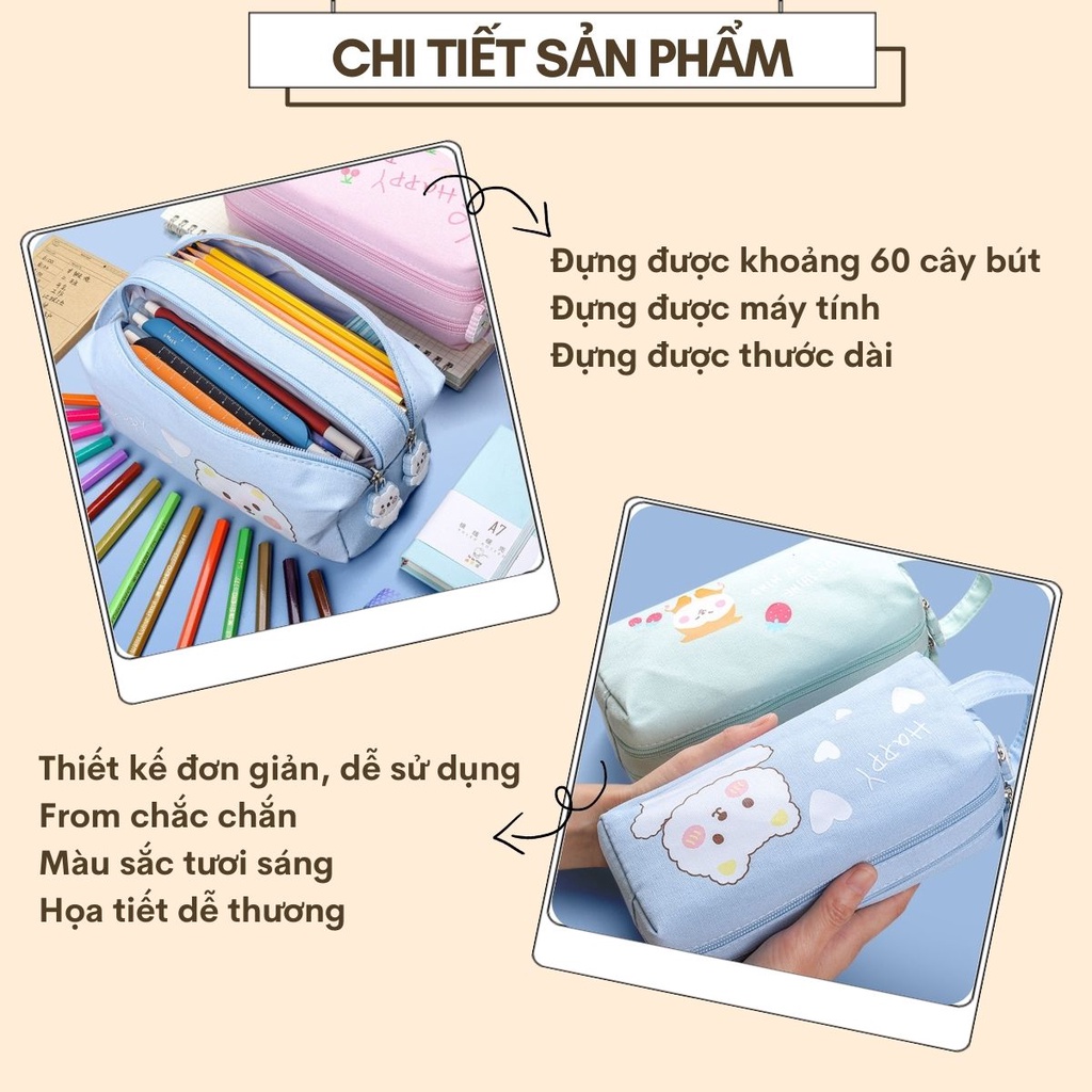 Hộp Bút Vải 2 Ngăn Hình Chó Mèo Đáng Yêu Vải Đẹp, Túi Đựng Bút Đa Năng Tiện Lợi Bóp Viết DUHU HBV74