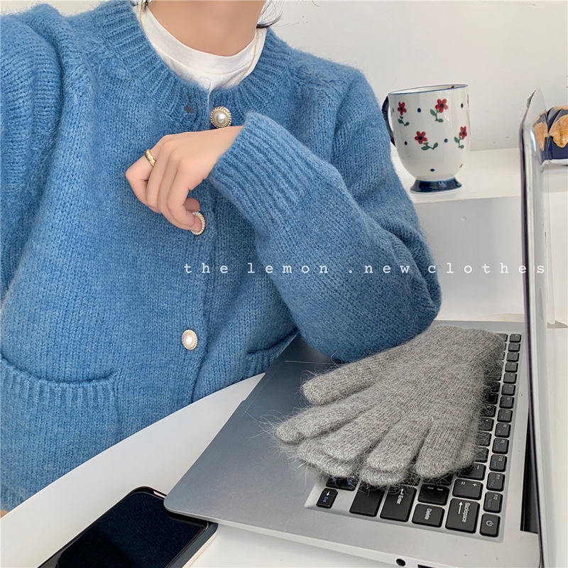 Áo khoác cardigan dệt kim cổ tròn dáng rộng màu sắc đơn giản