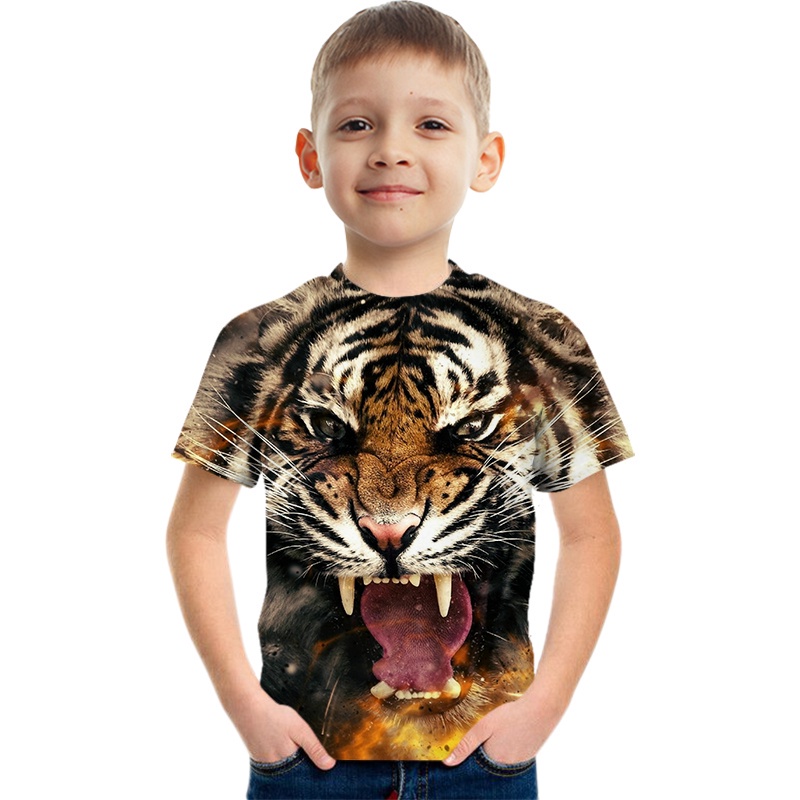 Áo Thun Thể Thao Tay Ngắn Mềm Mại In Hình Hổ Thời Trang Đường Phố Cho Bé Trai