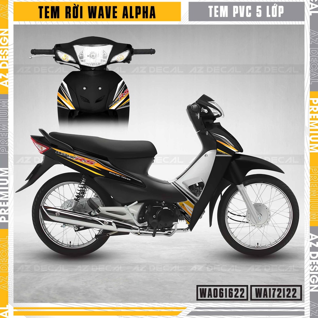 Tem Rời Dán Wave A Mẫu RS100 | WA22 | Decal Chế Xe Máy Wave Alpha 110 100 Chống Nước, Bền Màu